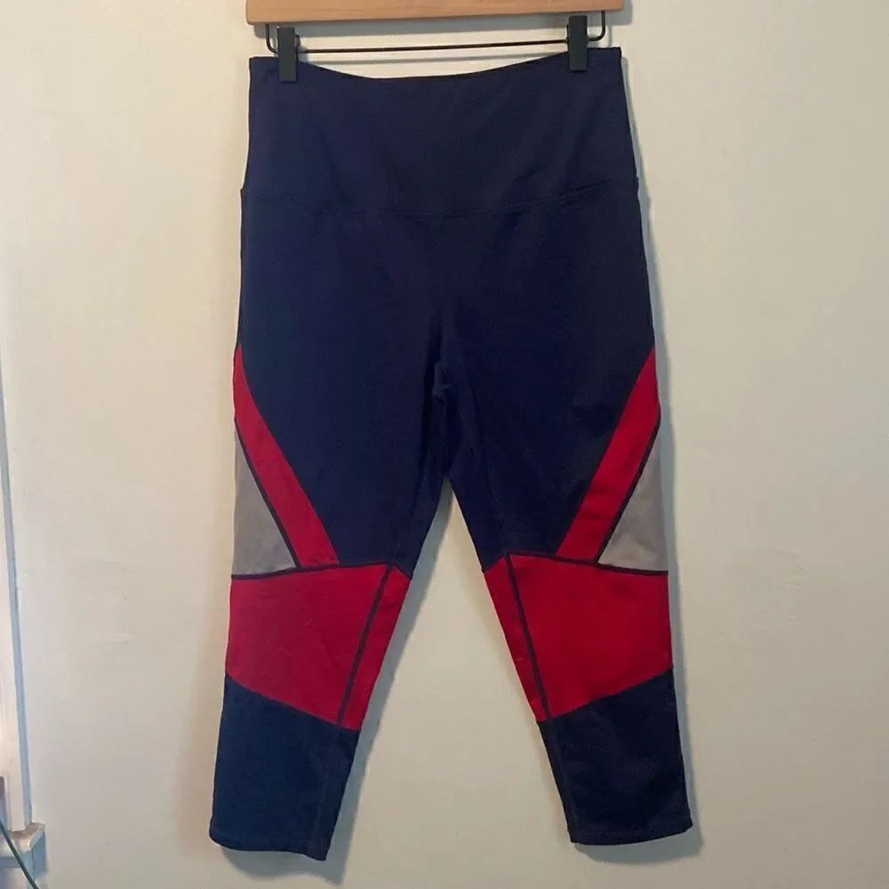 Ruby Ribbon Blue & Red Geometric High Waisted Athletic Leggings Size Large